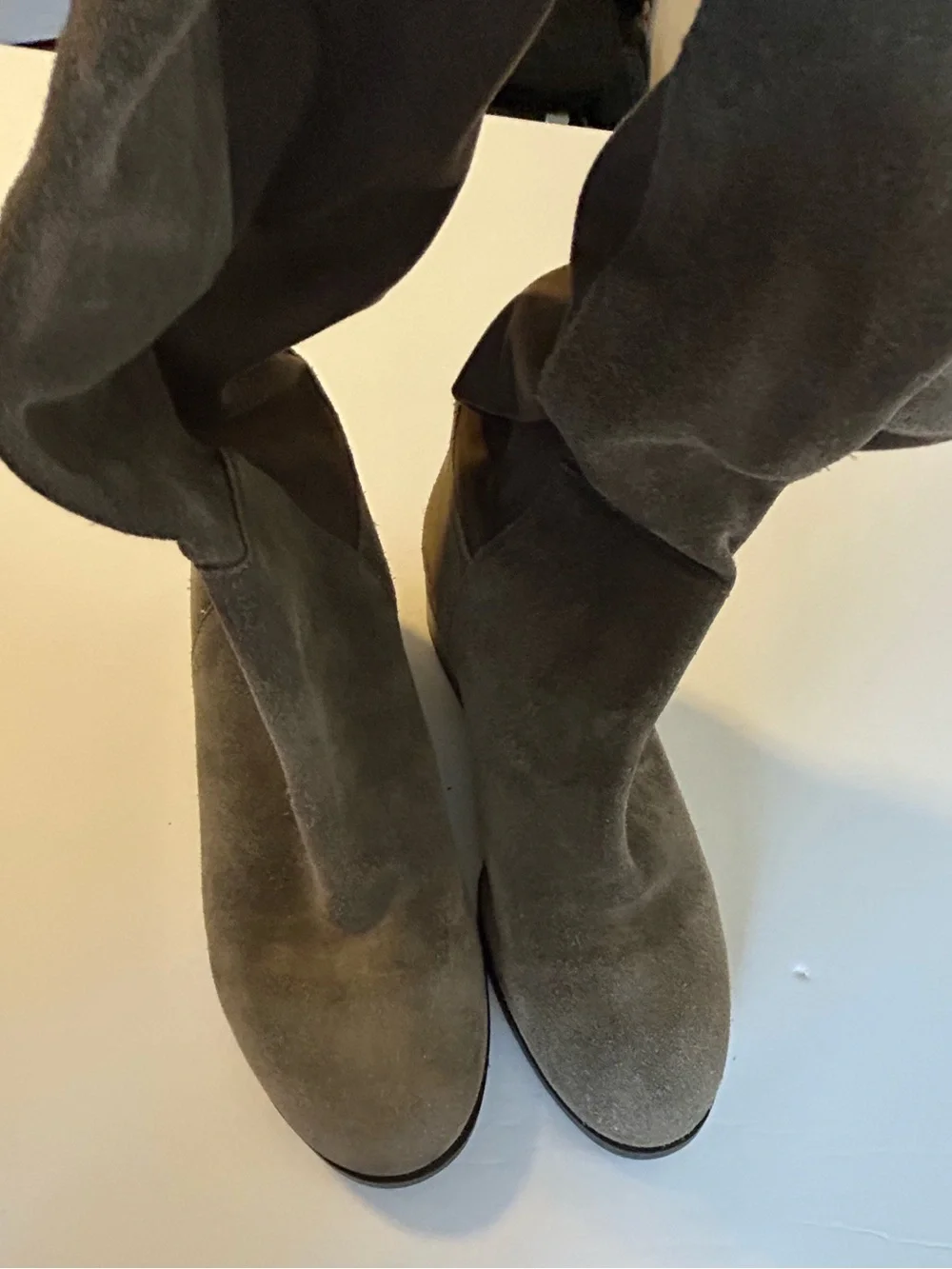 Lucky Brand Over-the-Knee Calypso Suede Boots in Tan with Brown stretch panel
